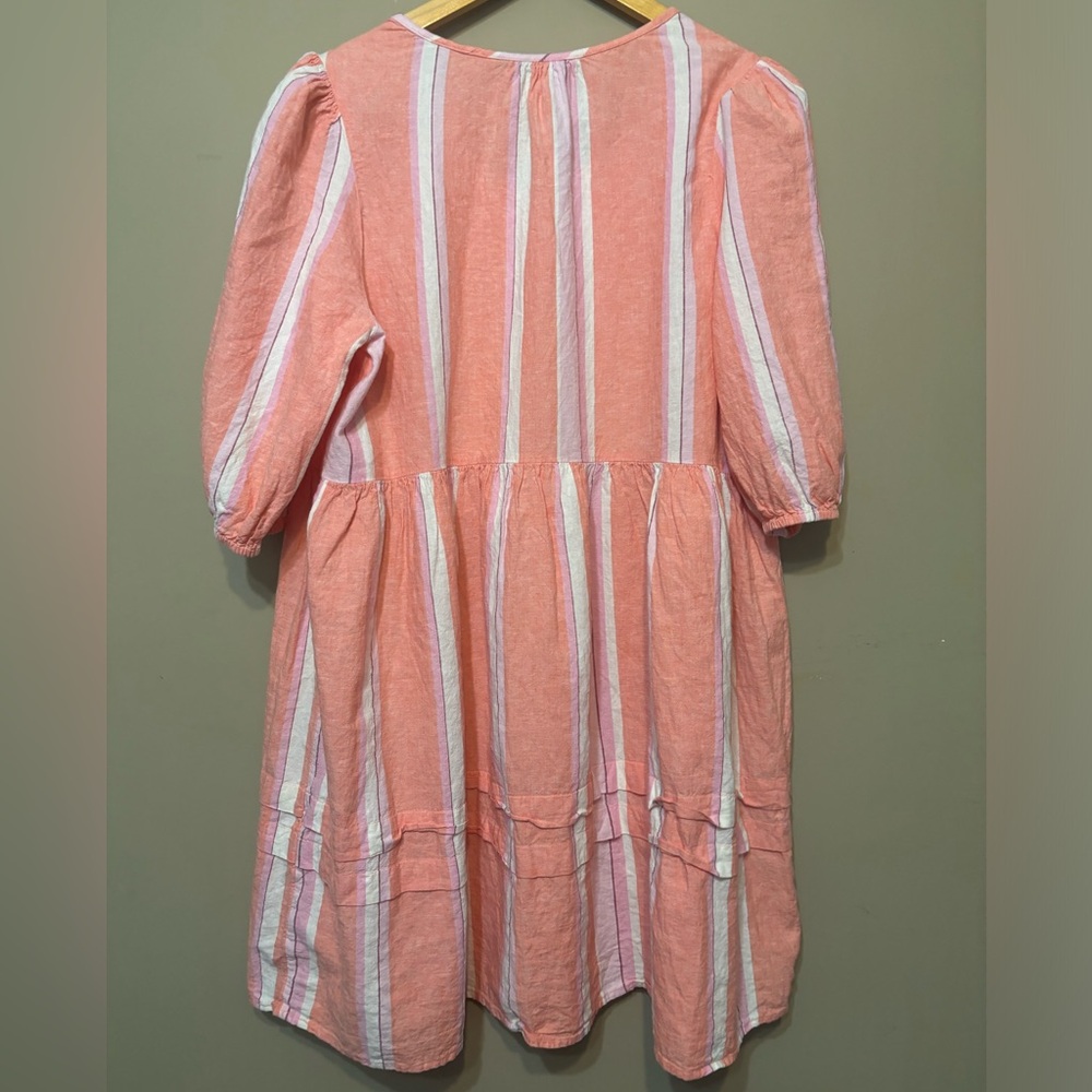 M&S Linen Viscose Pink Mix Striped Flowy Dress, Marks & Spencer - Picture 5 of 7